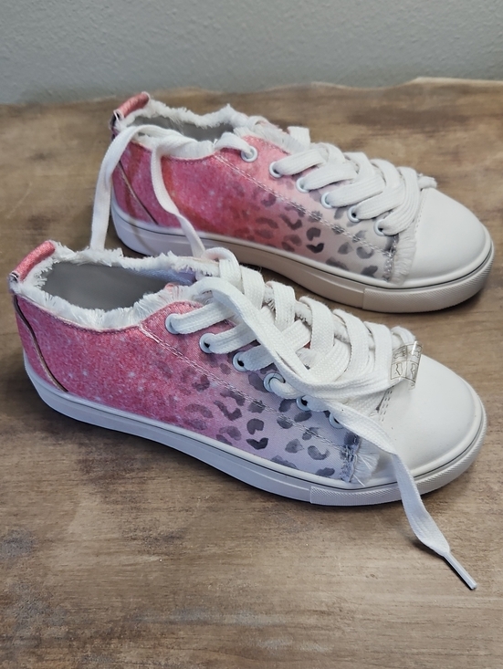 Shoes - Casual Pink Ombre Leopard Print Women's Sneakers - White Trim
